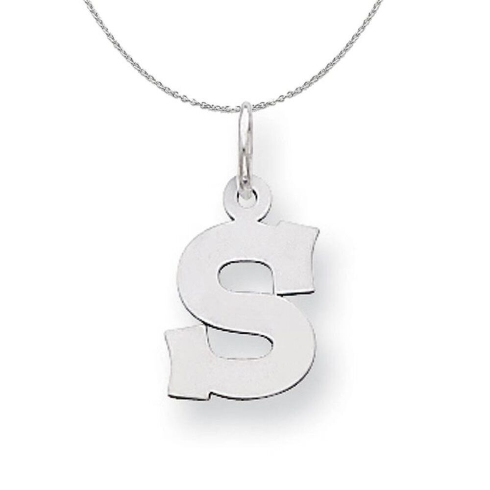Silver, Amanda Collection Small Block Style Initial S Necklace - 24 In